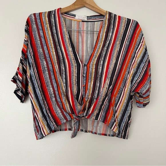 Mustard Seed striped cropped button front tie short S - Picture 1 of 6